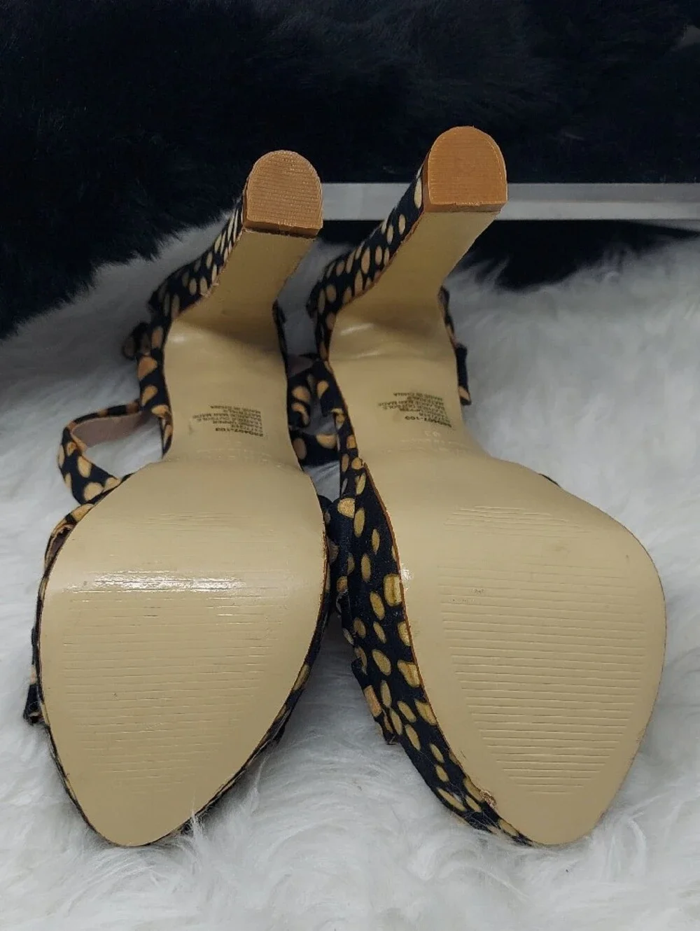 Colin Stuart Black Platform Sandals with Gold Dot Print